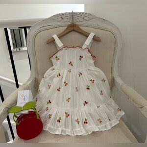 🍒 2T Toddler Embroidered Ruffled Cherries Dress & Matching Purse NWT